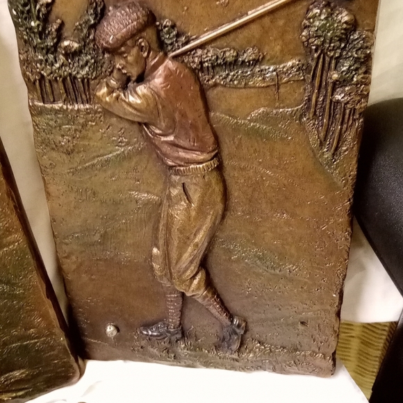Vtge Set 4 Austin Golfers Figure Sculptures Plaques Solid Ceramic Pottery 10"x7 - Picture 3 of 10